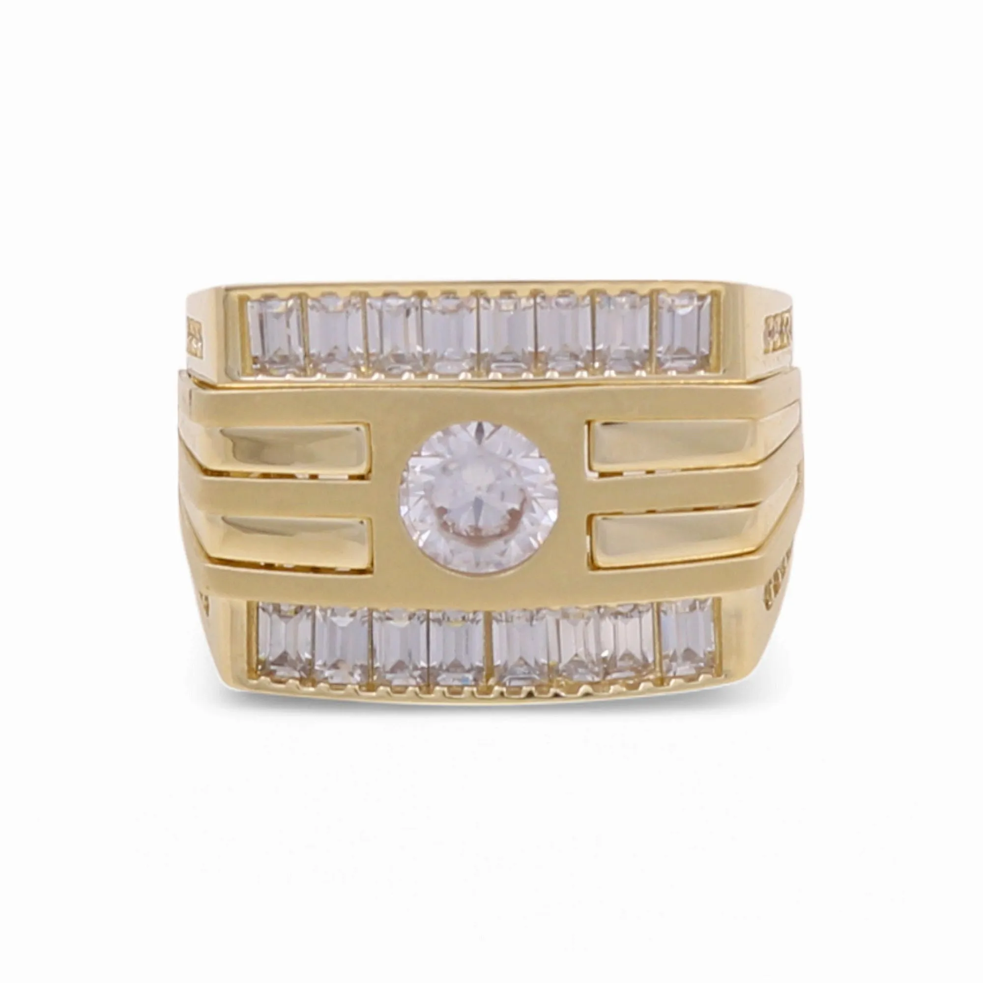 10K Yellow Gold Men’s Fashion Ring Baguette White Stones / Size 9.5 / Weight: 8.6 GR / P80FM-21