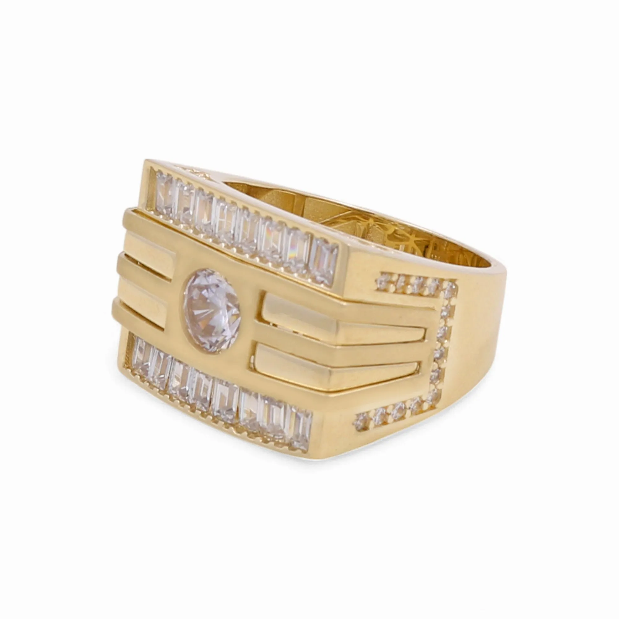 10K Yellow Gold Men’s Fashion Ring Baguette White Stones / Size 9.5 / Weight: 8.6 GR / P80FM-21