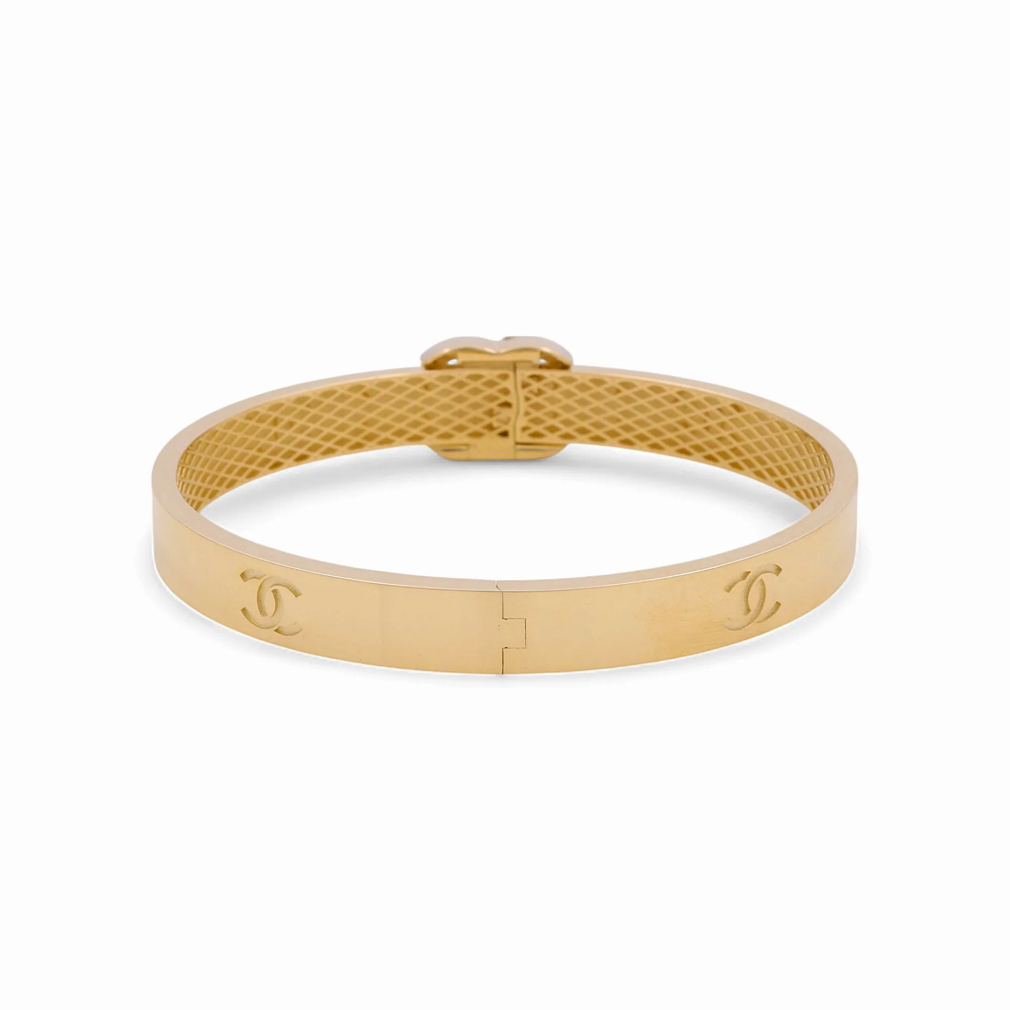 14K Yellow Gold Fashion CC SemiSolid Bangle Bracelet with Cz / Weight: 14.7 GR / DPBB4CC