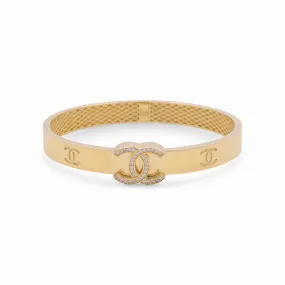 14K Yellow Gold Fashion CC SemiSolid Bangle Bracelet with Cz / Weight: 14.7 GR / DPBB4CC