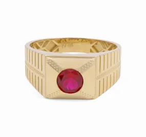 14K Yellow Gold RD Fashion Men's Ring With Red Cz / Size: 12 / Weight: 5.3 GR / CPMR4FS-5