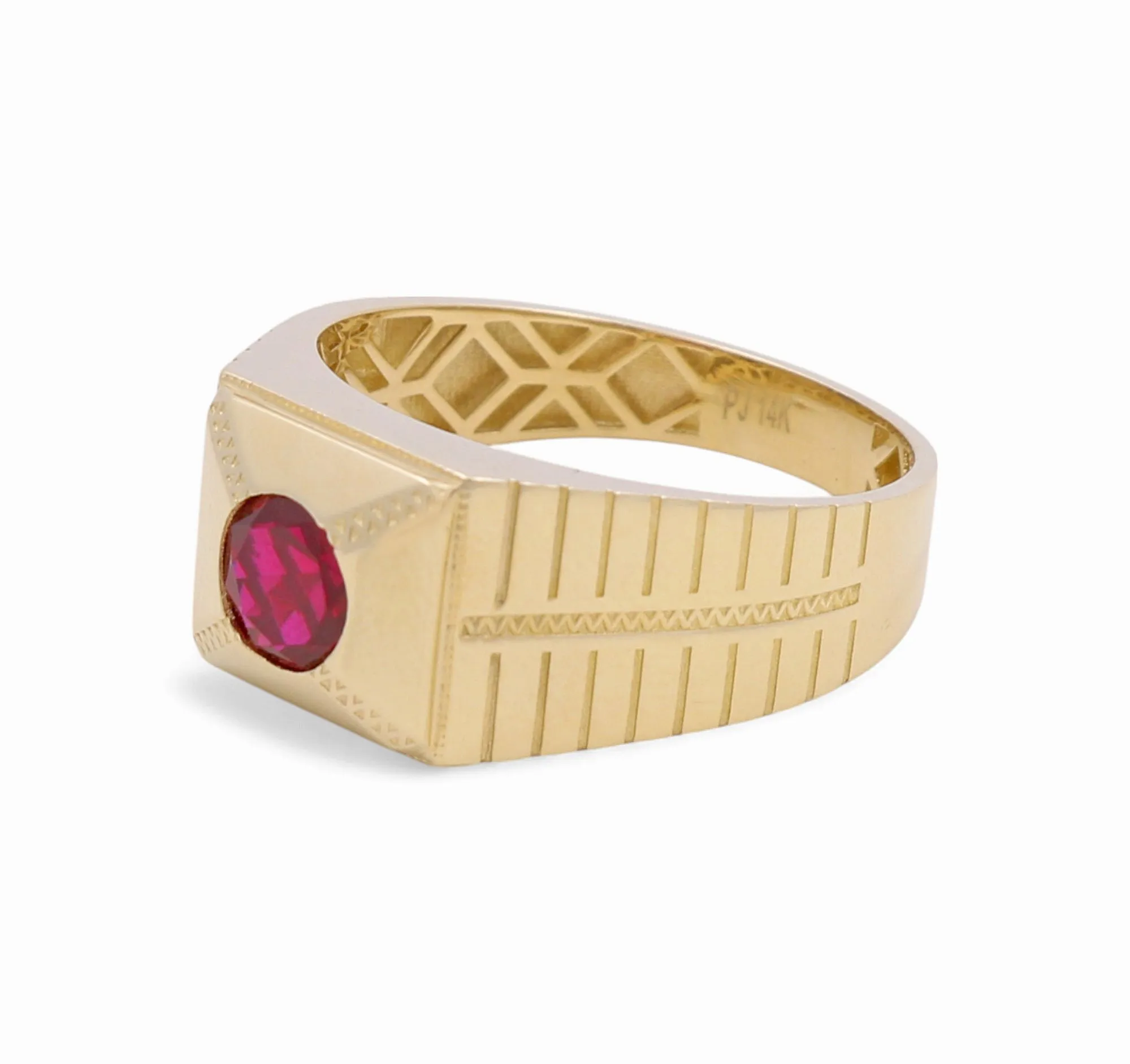 14K Yellow Gold RD Fashion Men's Ring With Red Cz / Size: 12 / Weight: 5.3 GR / CPMR4FS-5