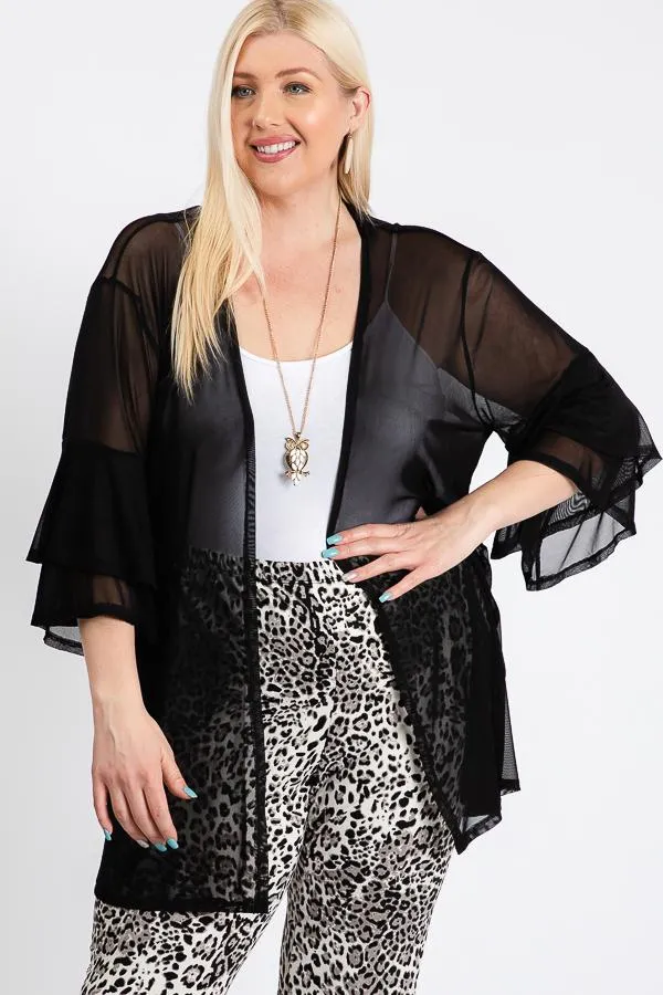 2 COLORS| Plus Size | Ruffle Sleeve Open Cardigan