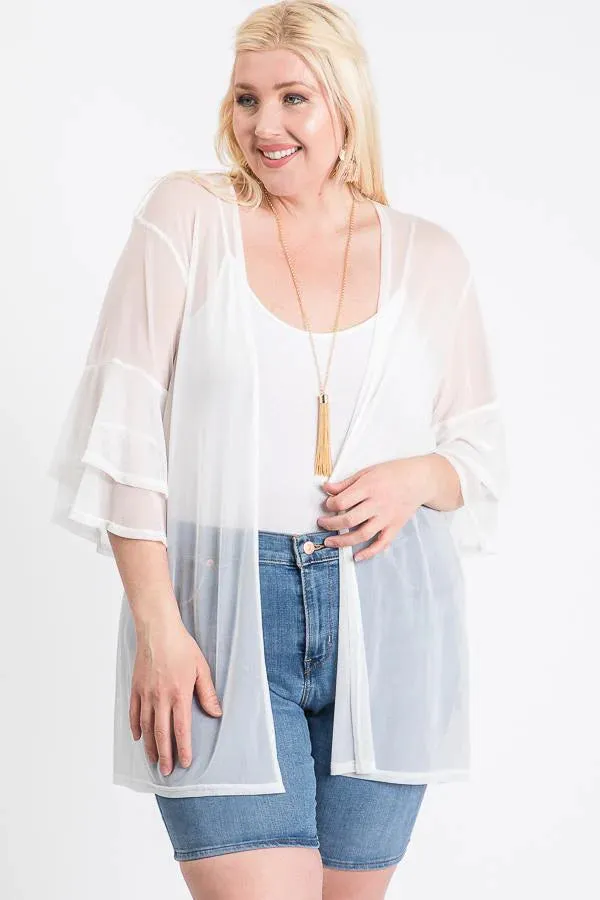 2 COLORS| Plus Size | Ruffle Sleeve Open Cardigan