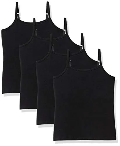Amazon Essentials Girls' Shelf Layering Camisole, Pack of 4, Black, Small