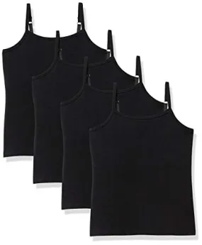 Amazon Essentials Girls' Shelf Layering Camisole, Pack of 4, Black, Small