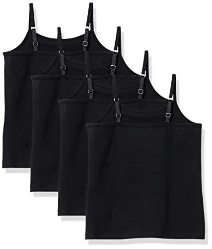 Amazon Essentials Girls' Shelf Layering Camisole, Pack of 4, Black, Small