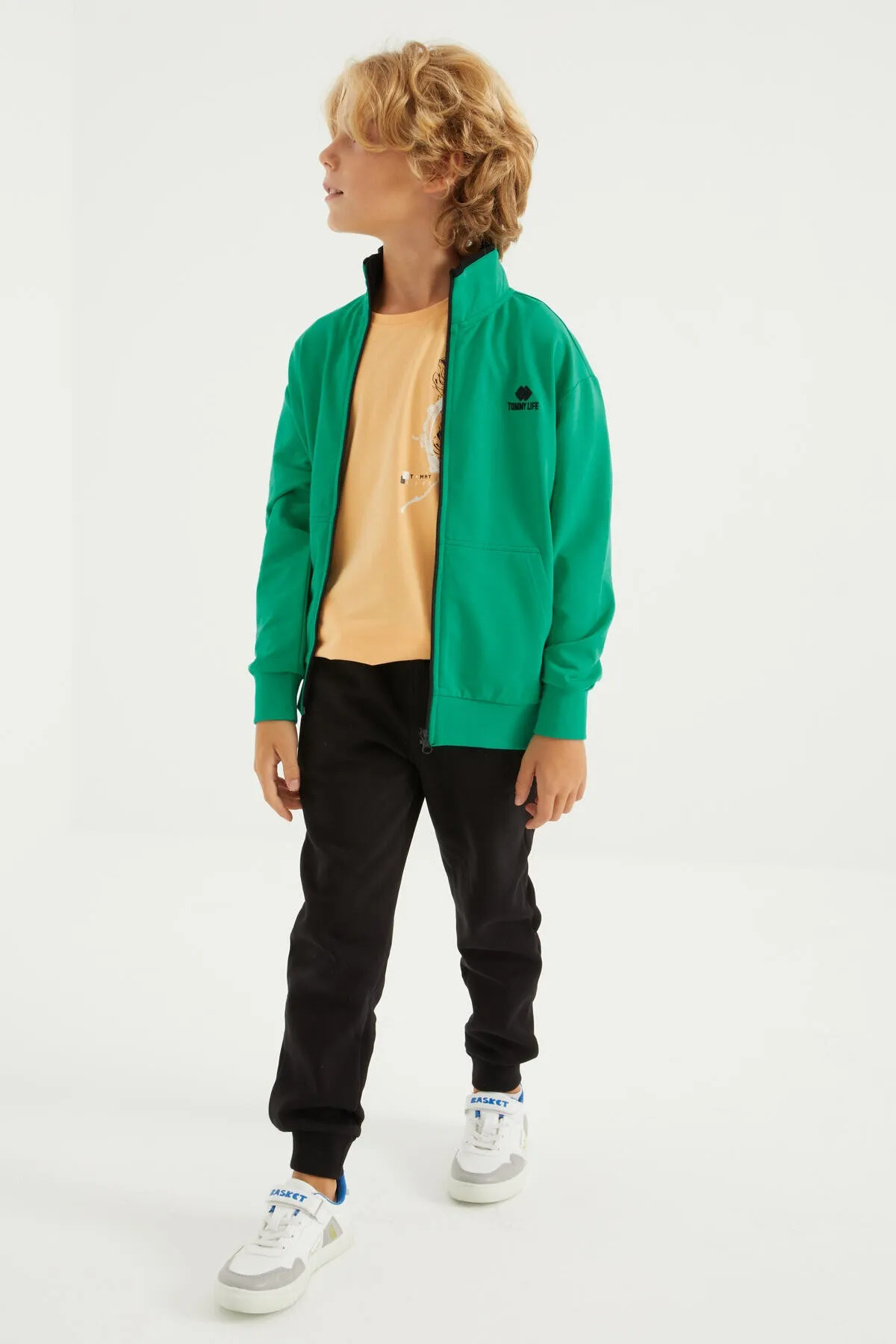 basic dik yaka standart kalip nakiş detayli fermuarli erkek sweatshirt - 11012