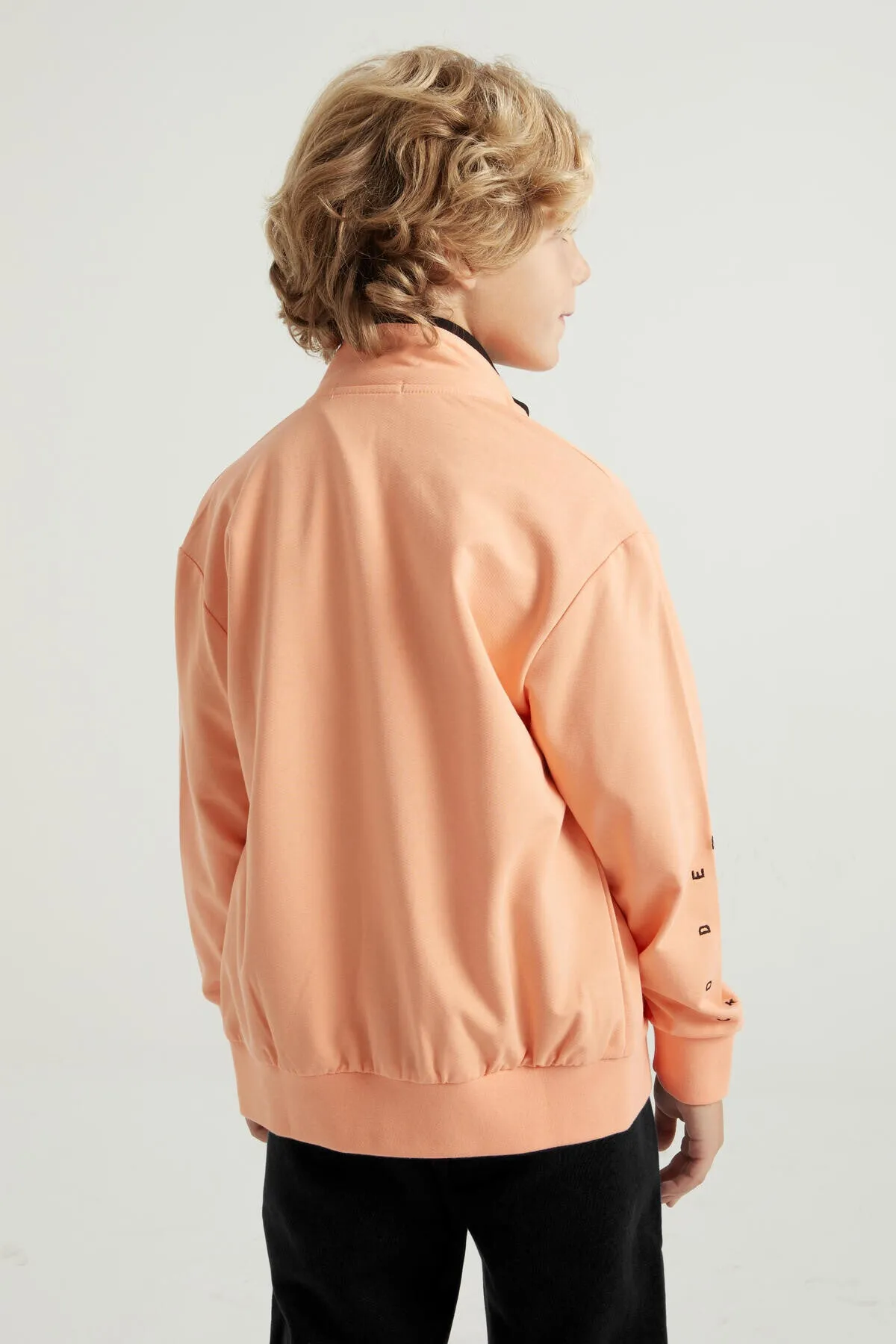 basic dik yaka standart kalip nakiş detayli fermuarli erkek sweatshirt - 11012