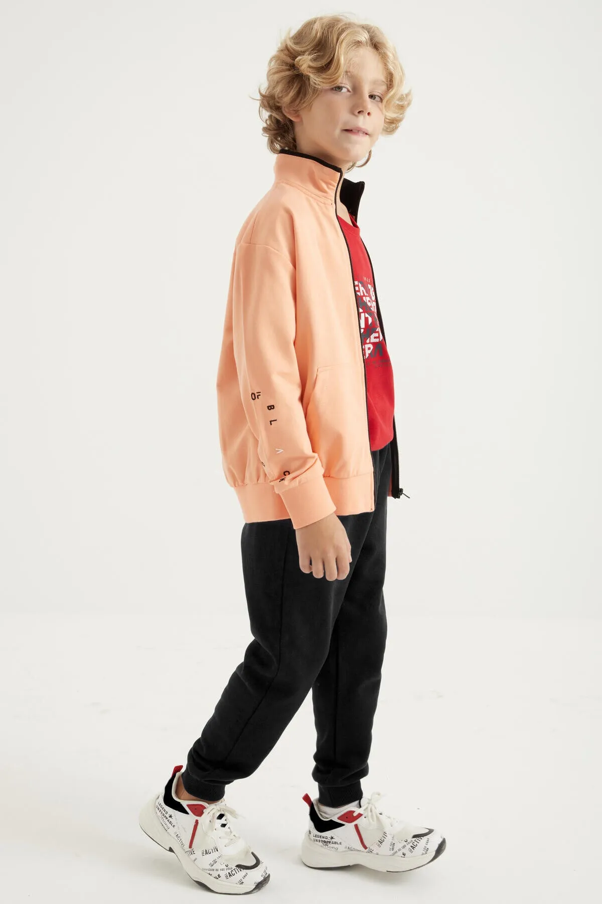 basic dik yaka standart kalip nakiş detayli fermuarli erkek sweatshirt - 11012