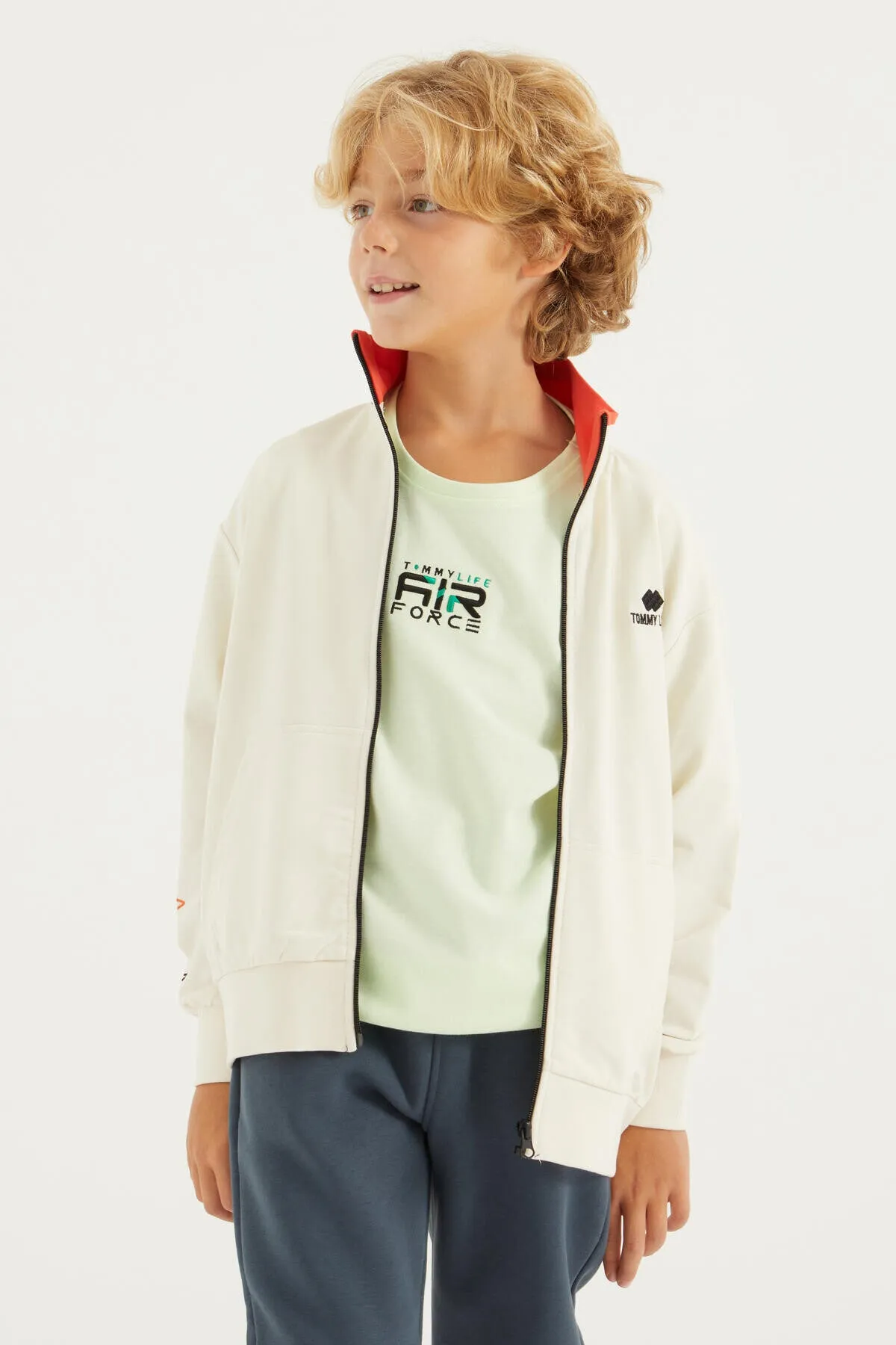 basic dik yaka standart kalip nakiş detayli fermuarli erkek sweatshirt - 11012