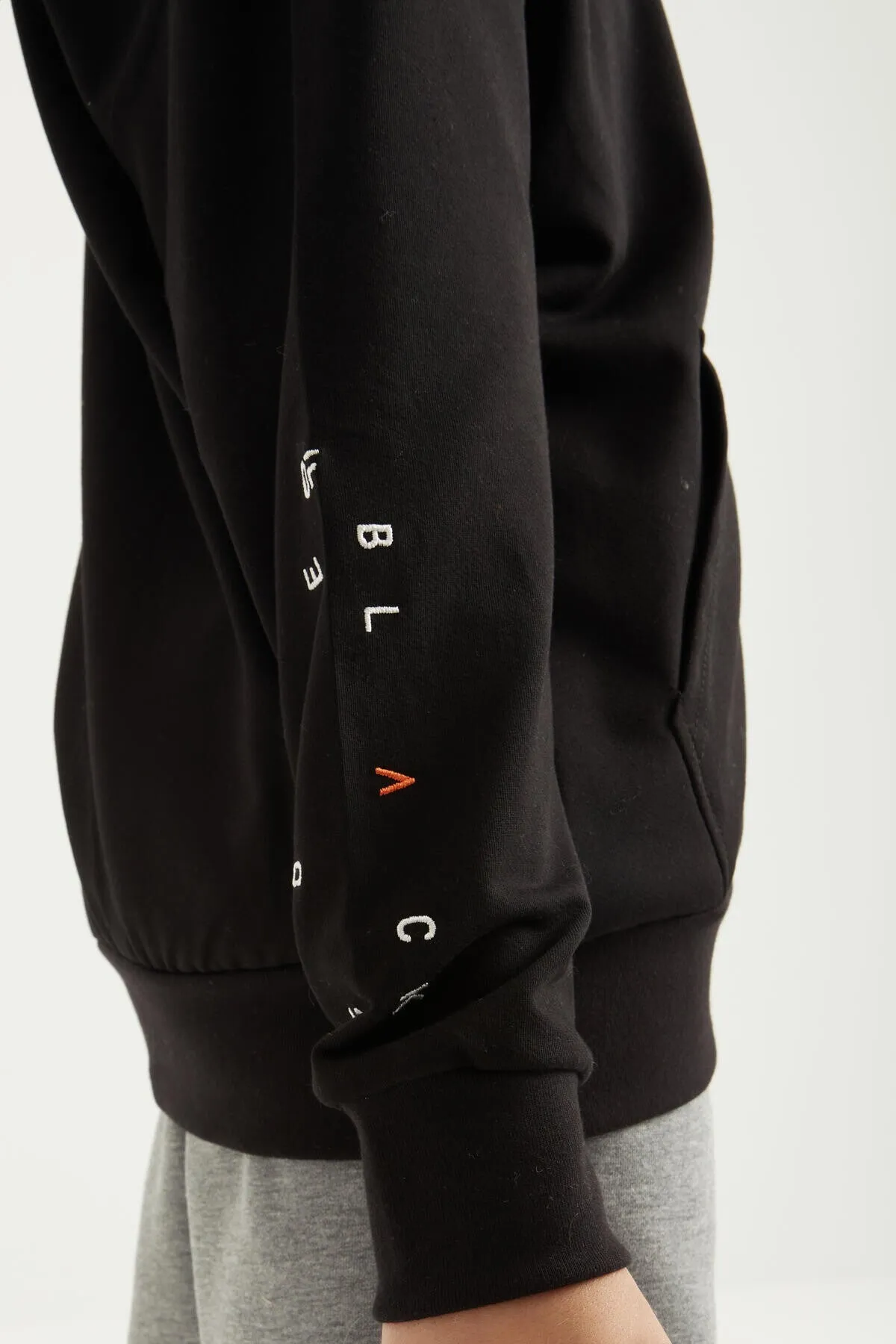basic dik yaka standart kalip nakiş detayli fermuarli erkek sweatshirt - 11012