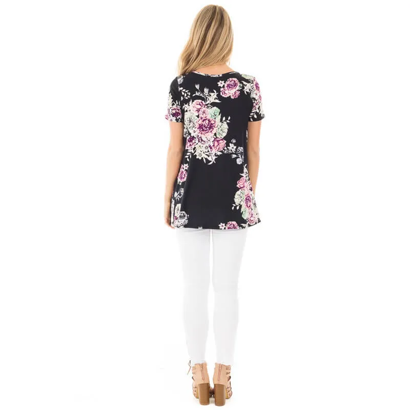 Beautiful Print Scoop Neck Short Sleeve T-shirt