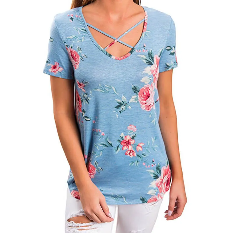 Beautiful Print Scoop Neck Short Sleeve T-shirt