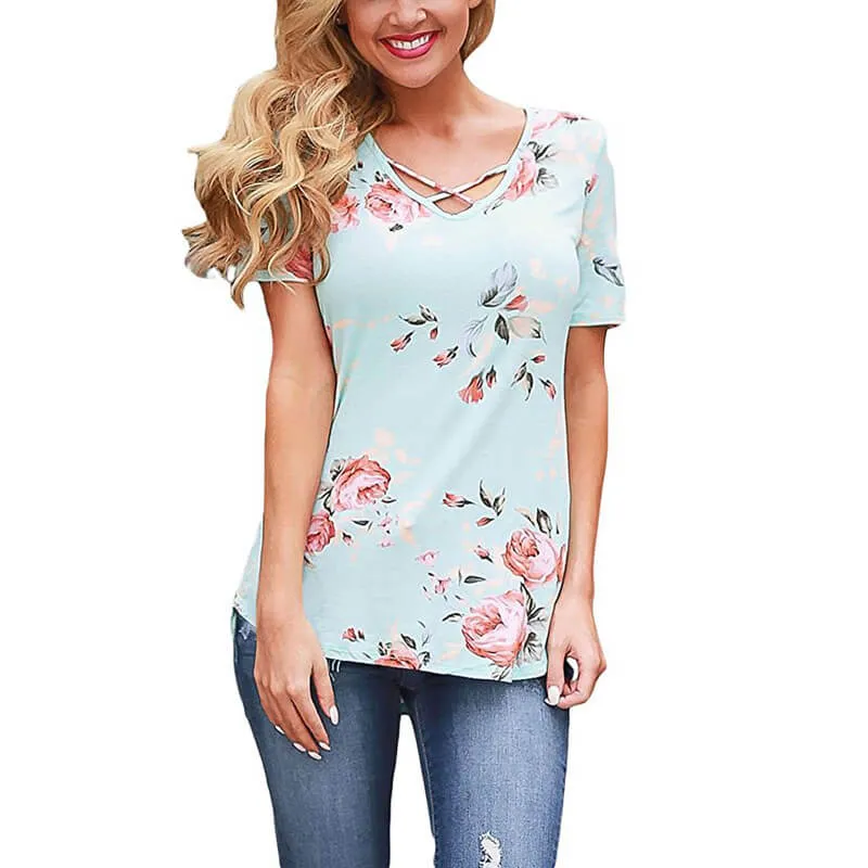 Beautiful Print Scoop Neck Short Sleeve T-shirt