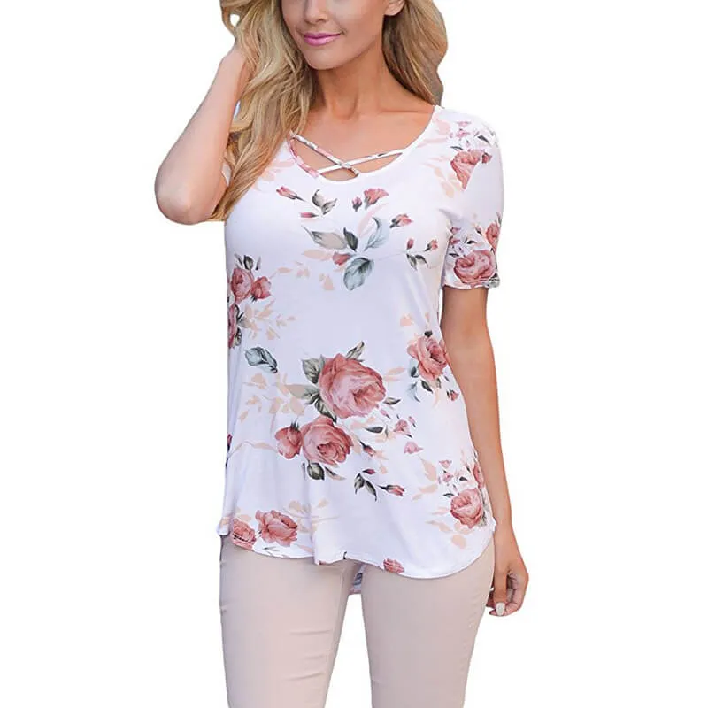 Beautiful Print Scoop Neck Short Sleeve T-shirt