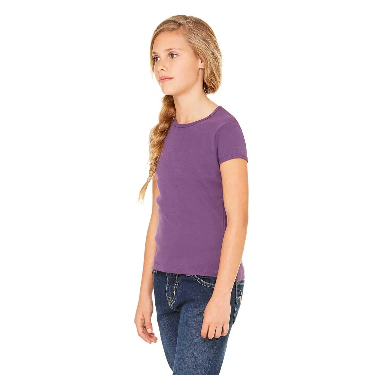 Bella   Canvas Girl's Purple Stretch Rib Short-Sleeve T-Shirt