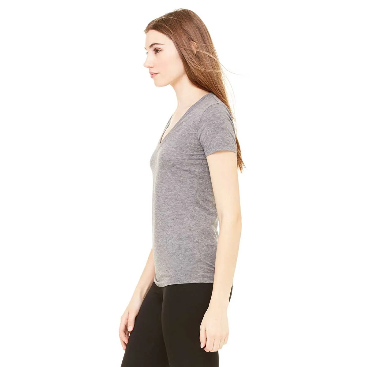 Bella   Canvas Women's Deep Heather Jersey Short-Sleeve Deep V-Neck T-Shirt