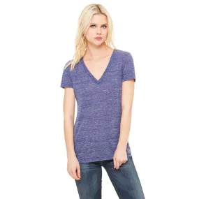 Bella   Canvas Women's Navy Marble Jersey Short-Sleeve Deep V-Neck T-Shirt
