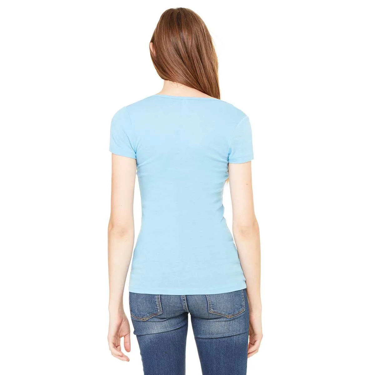 Bella   Canvas Women's Ocean Blue Sheer Mini Rib Short-Sleeve Scoop Neck T-Shirt