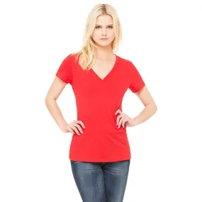 Bella   Canvas Women's Red Jersey Short-Sleeve Deep V-Neck T-Shirt