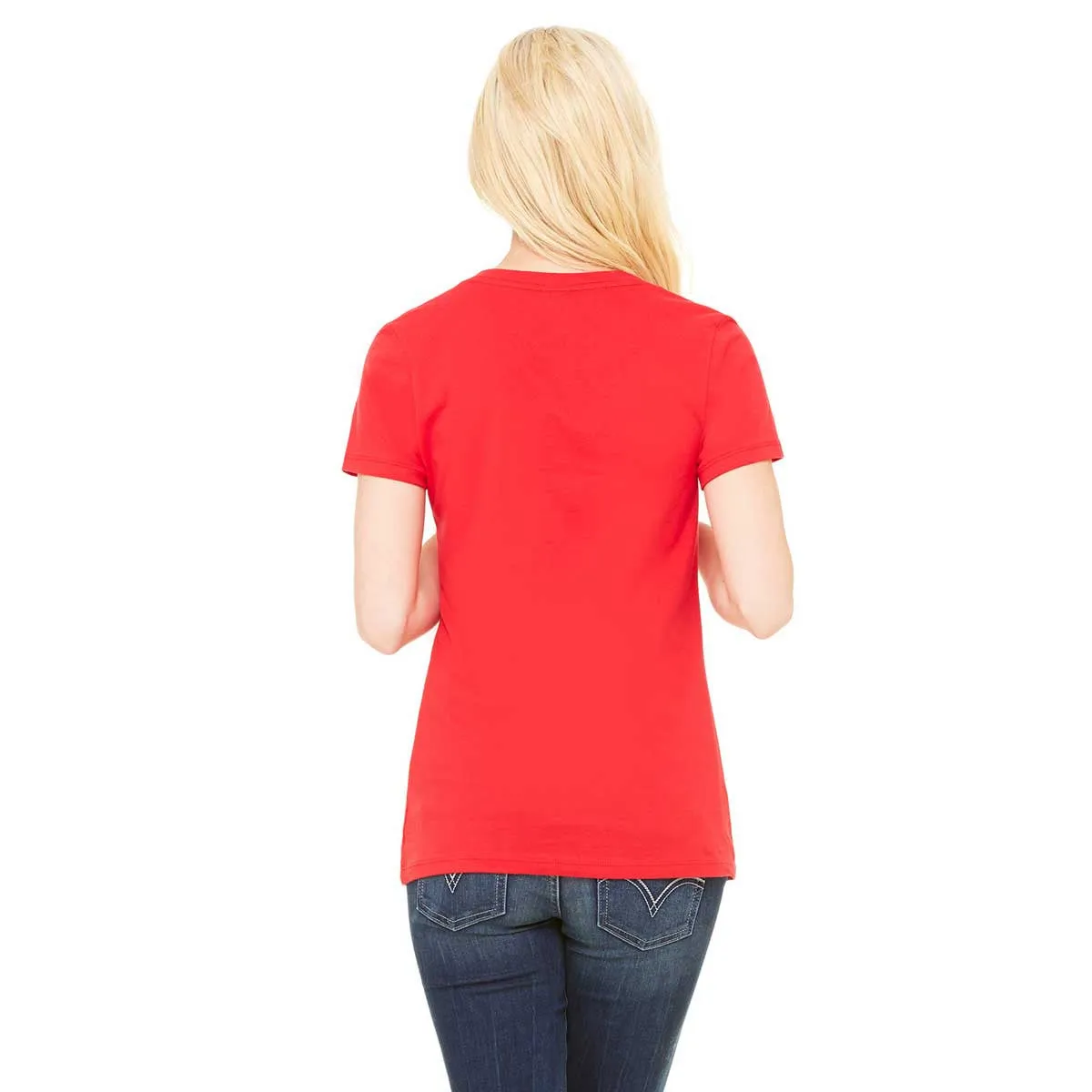 Bella   Canvas Women's Red Jersey Short-Sleeve Deep V-Neck T-Shirt