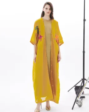 BIRD OF PARADISE ON MUSTARD ABAYA