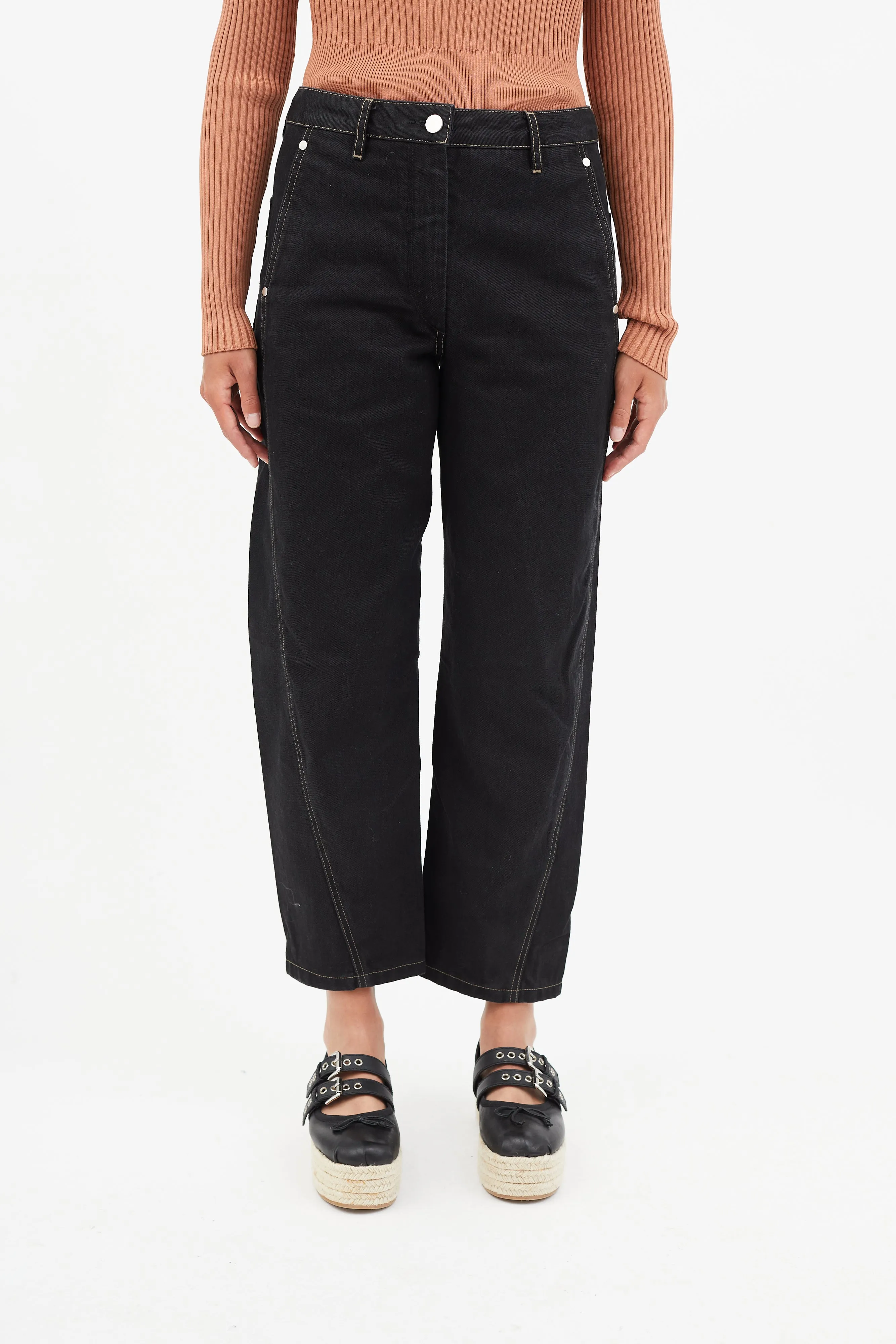 Black Contrast Stitch Denim Jeans
