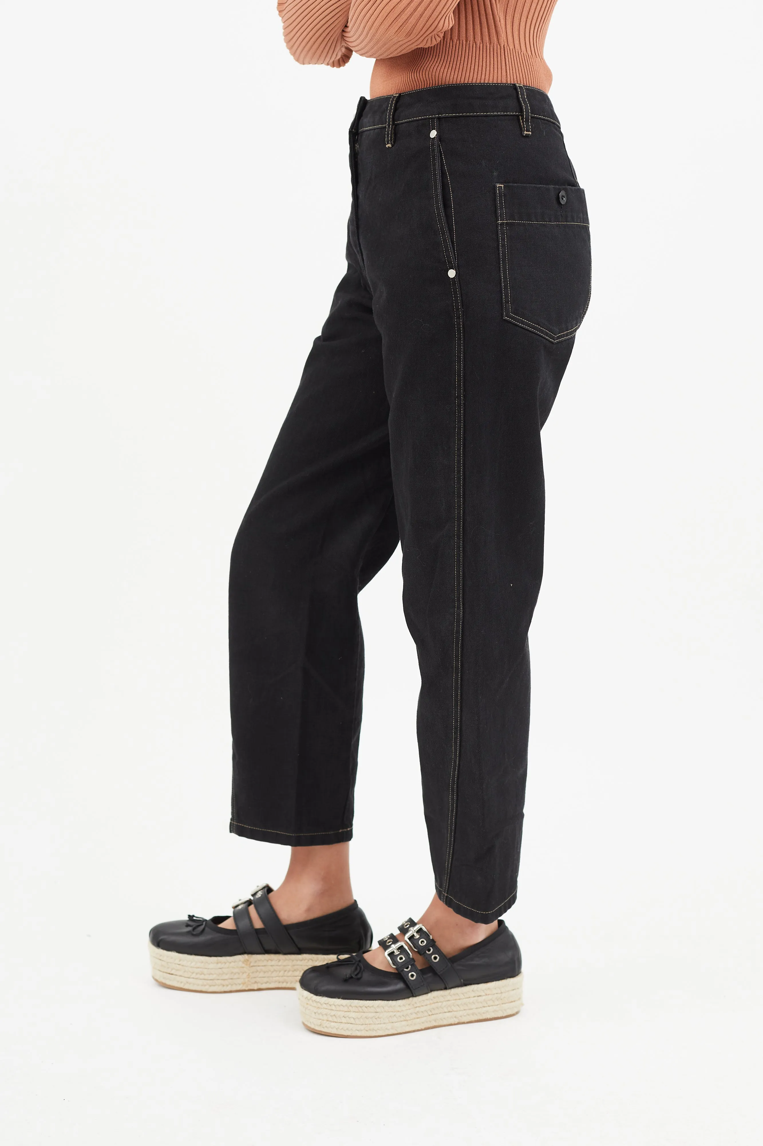 Black Contrast Stitch Denim Jeans