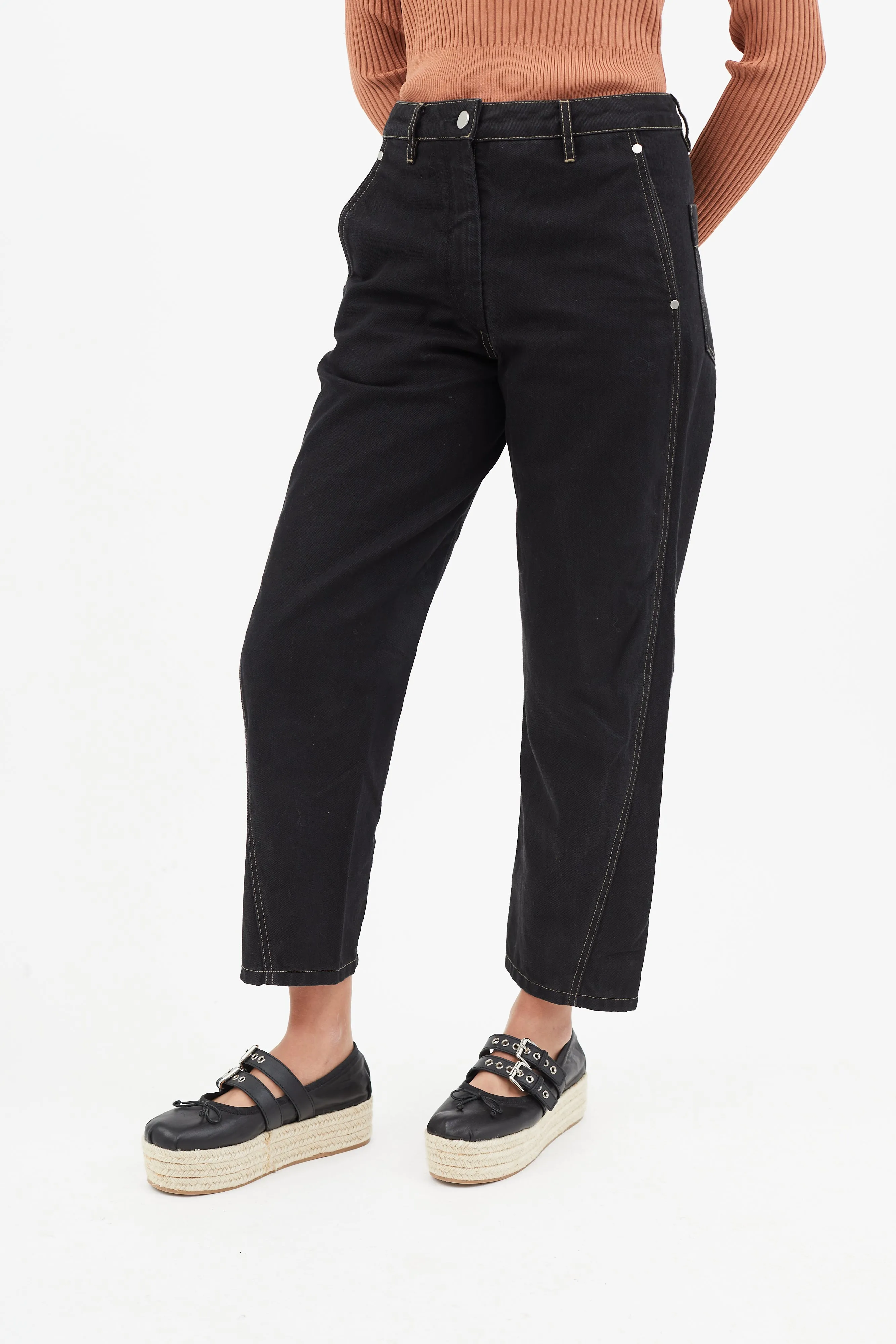 Black Contrast Stitch Denim Jeans