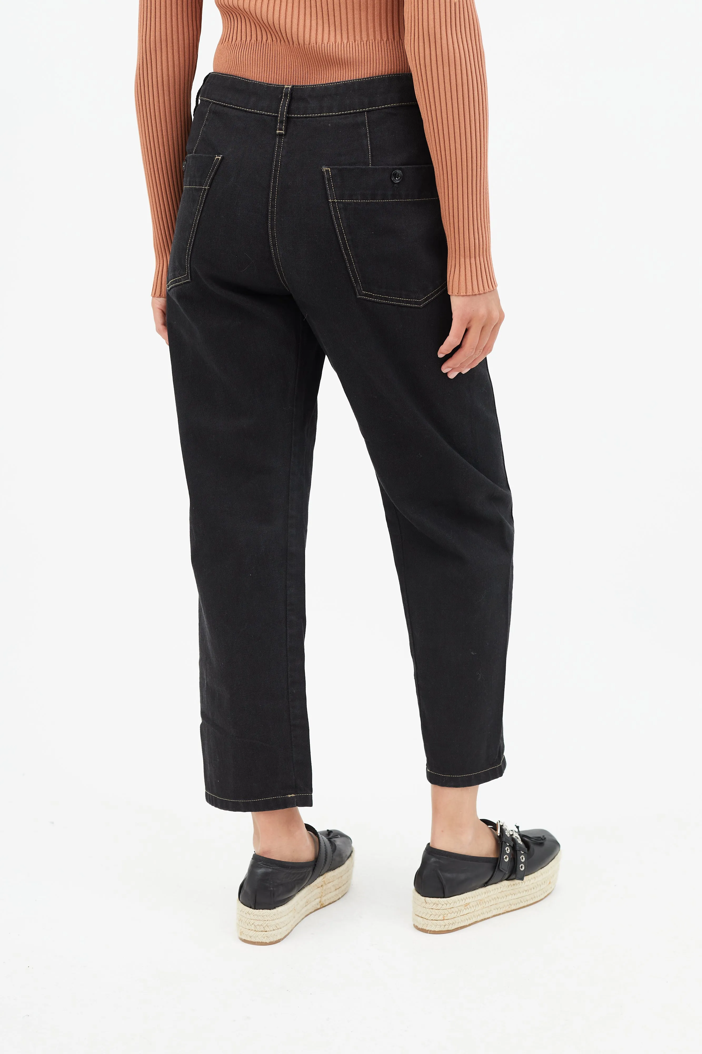 Black Contrast Stitch Denim Jeans