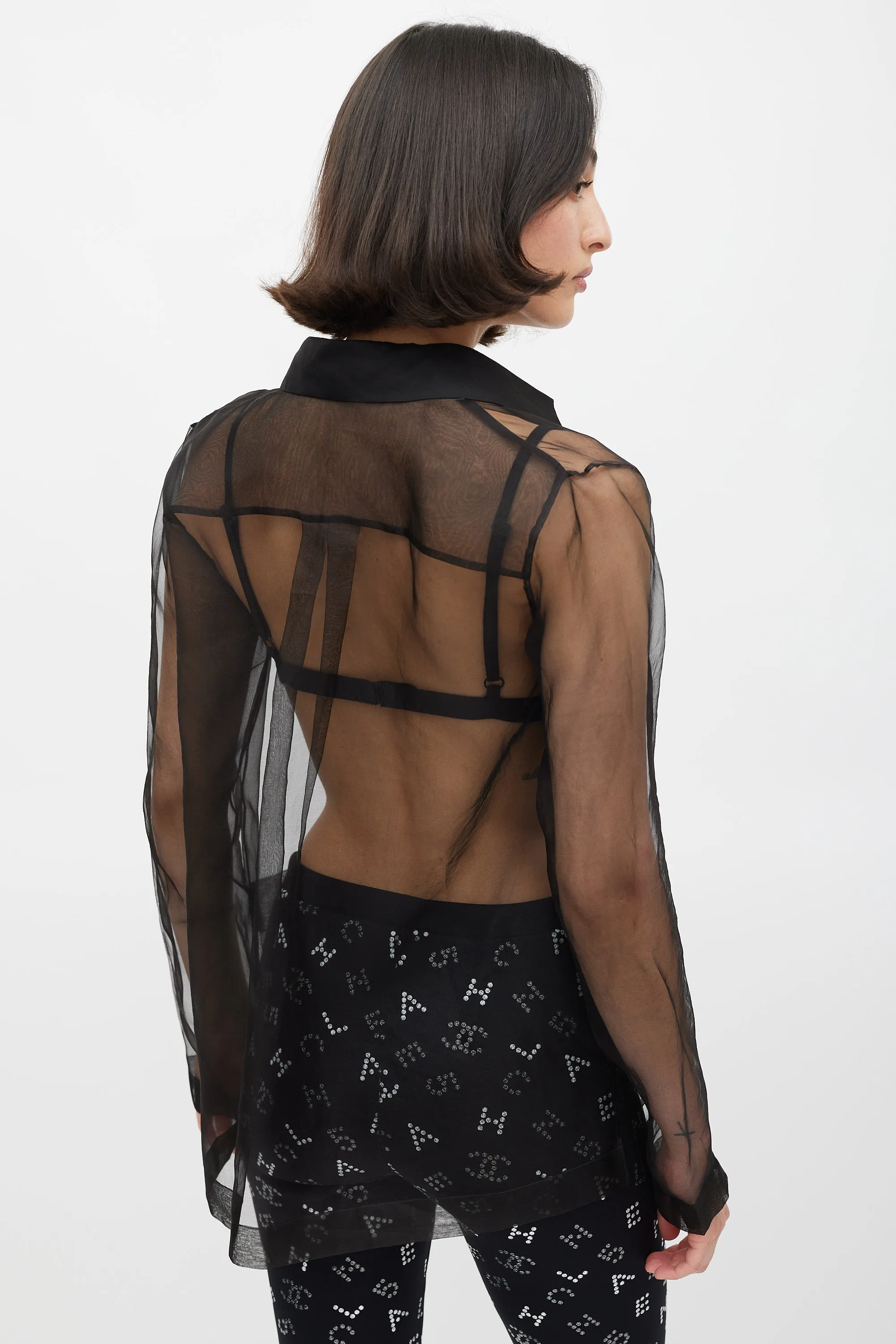 Black Sheer CC Open Front Shirt