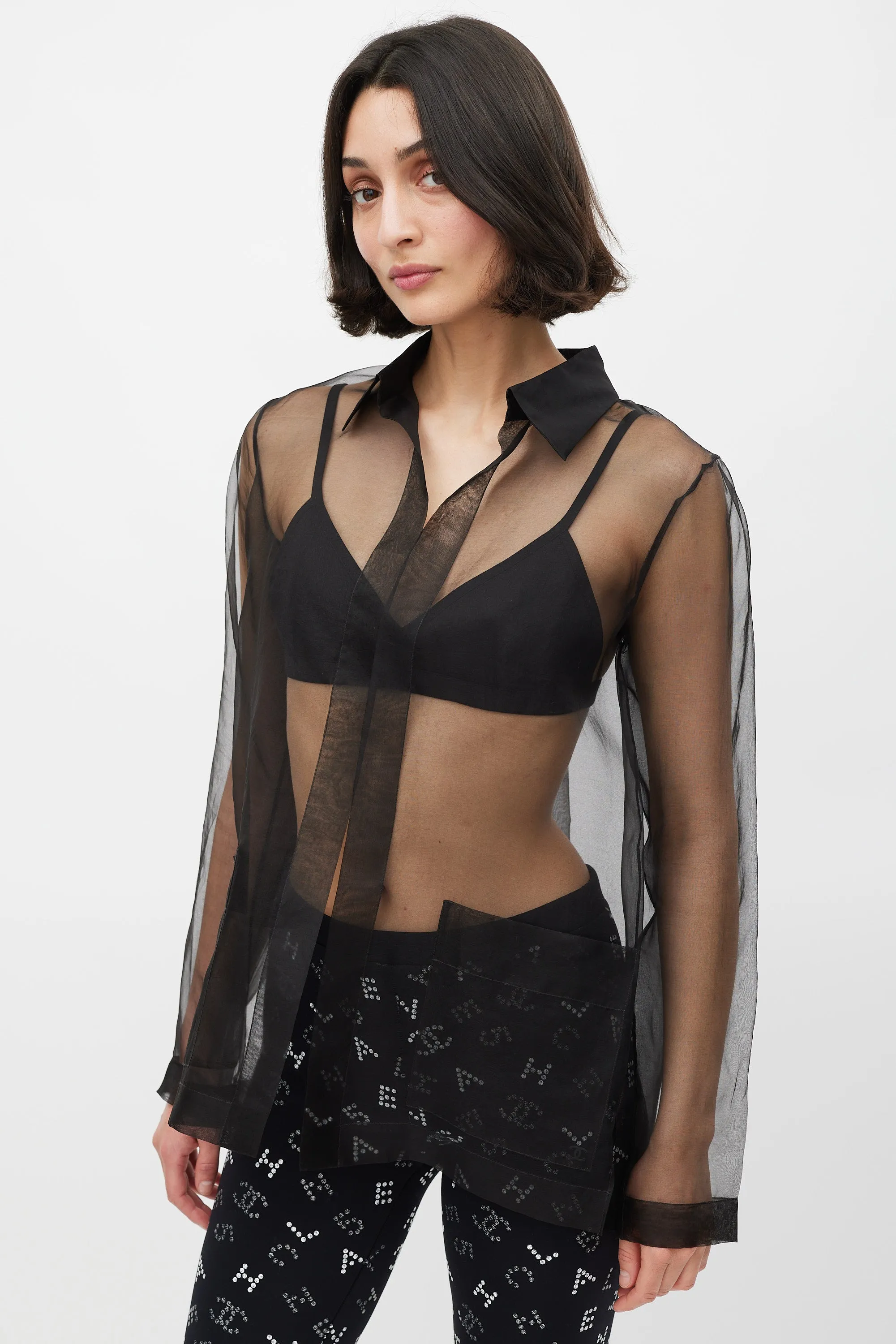Black Sheer CC Open Front Shirt