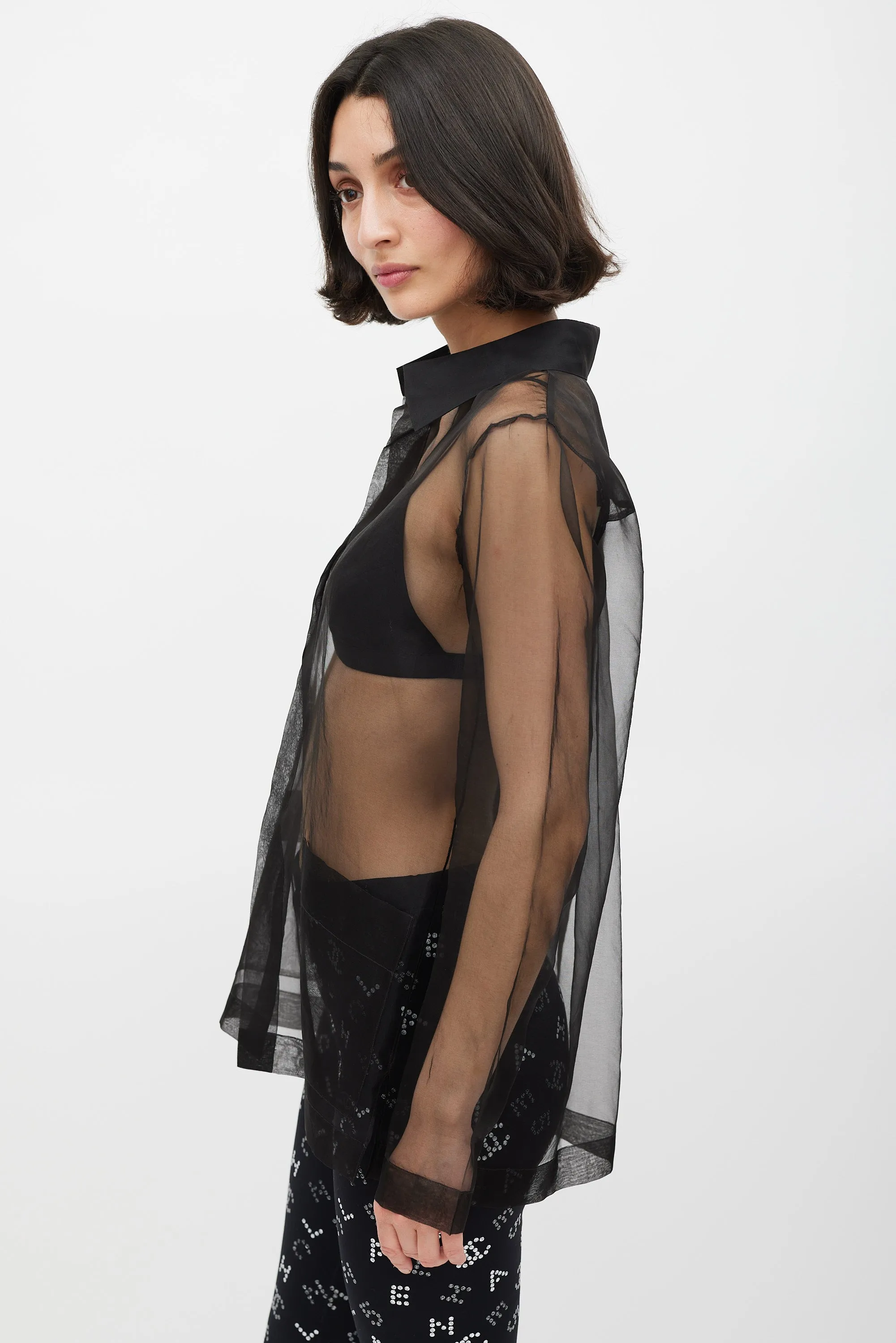 Black Sheer CC Open Front Shirt