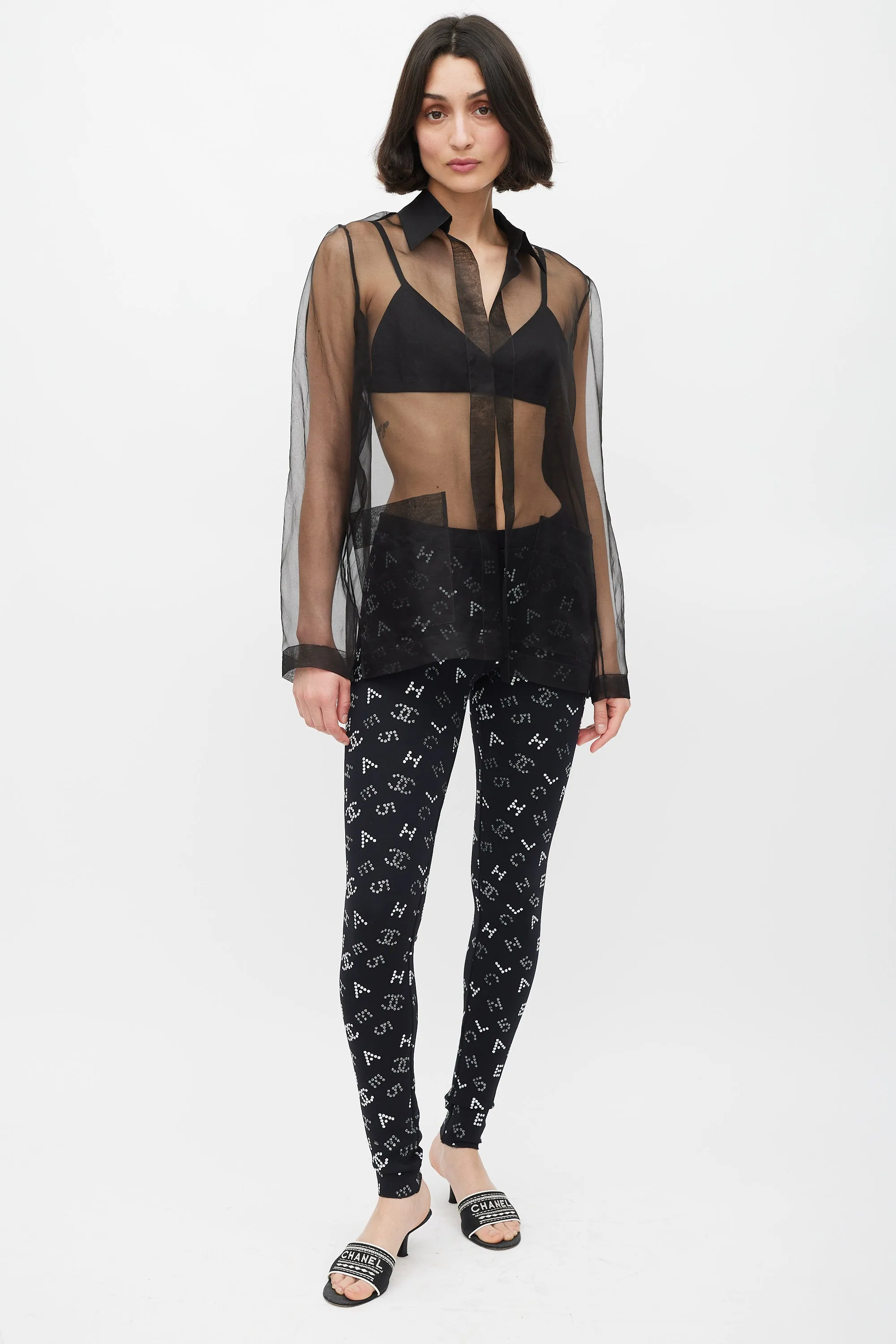 Black Sheer CC Open Front Shirt