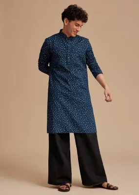 Blue Cotton Micro Printed Kurta Set