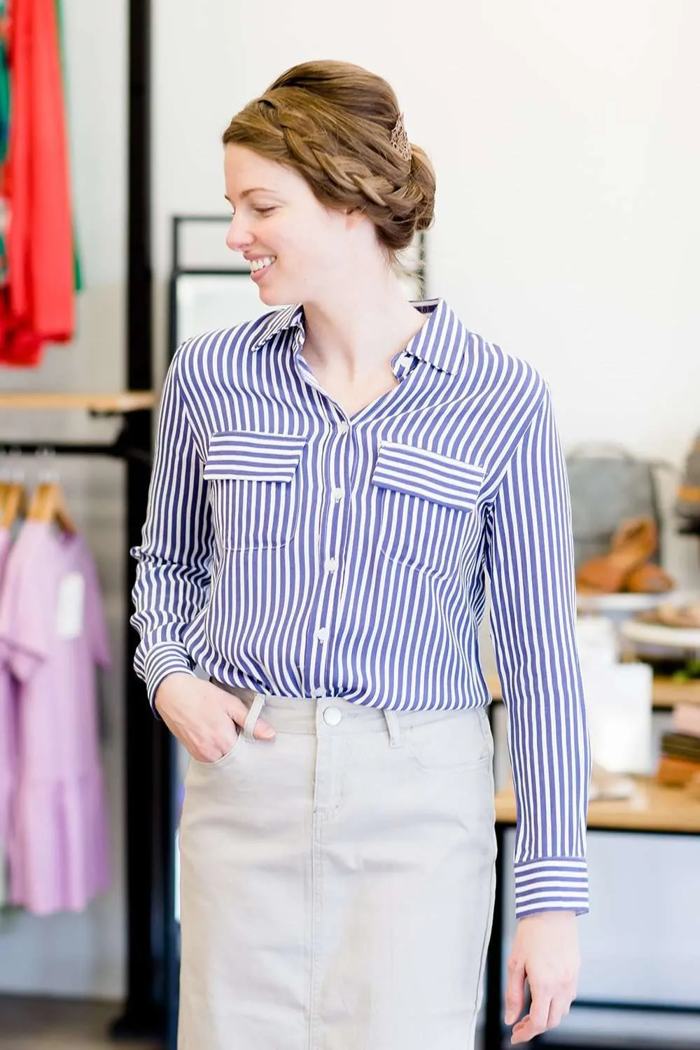 Button Down Striped Top - FINAL SALE