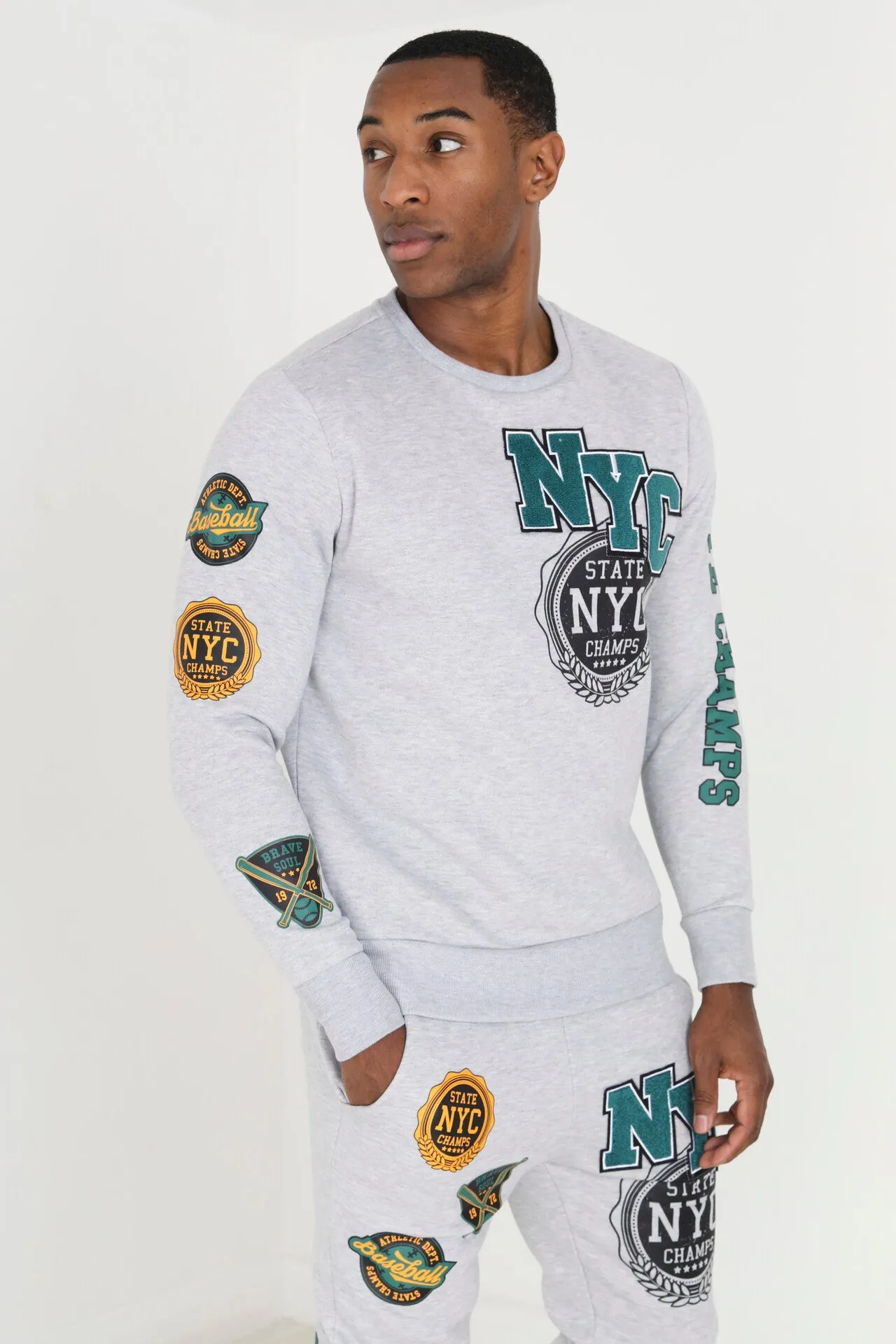 CHEST AND ARM PRINT WITH APPLIQUE DETAIL SWEATSHIRT