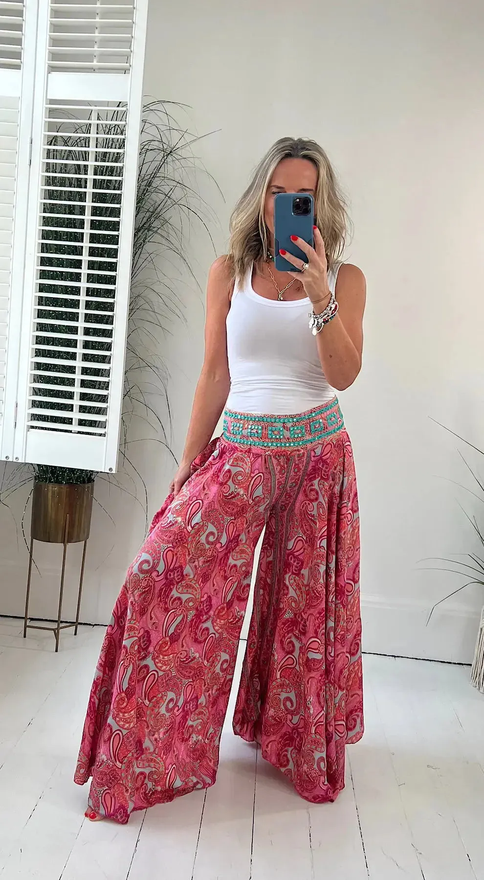 Clevecorner™ Ethnic Paisley Print Elastic Patchwork Waist Pants