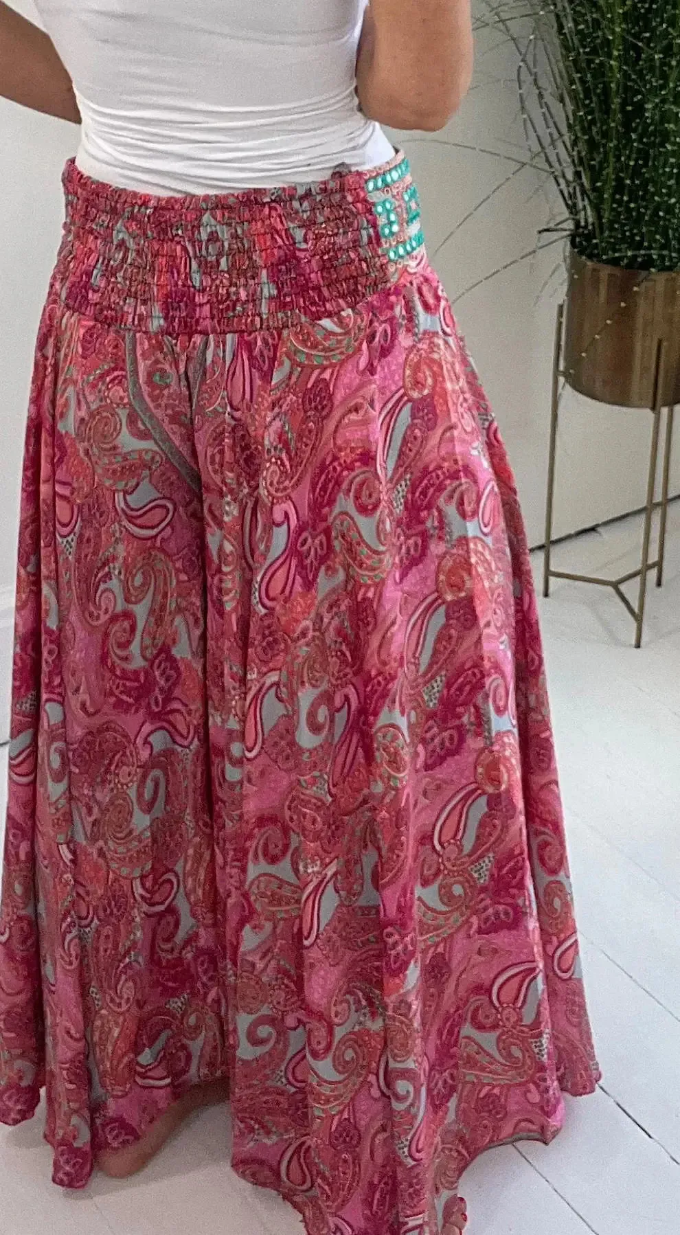 Clevecorner™ Ethnic Paisley Print Elastic Patchwork Waist Pants