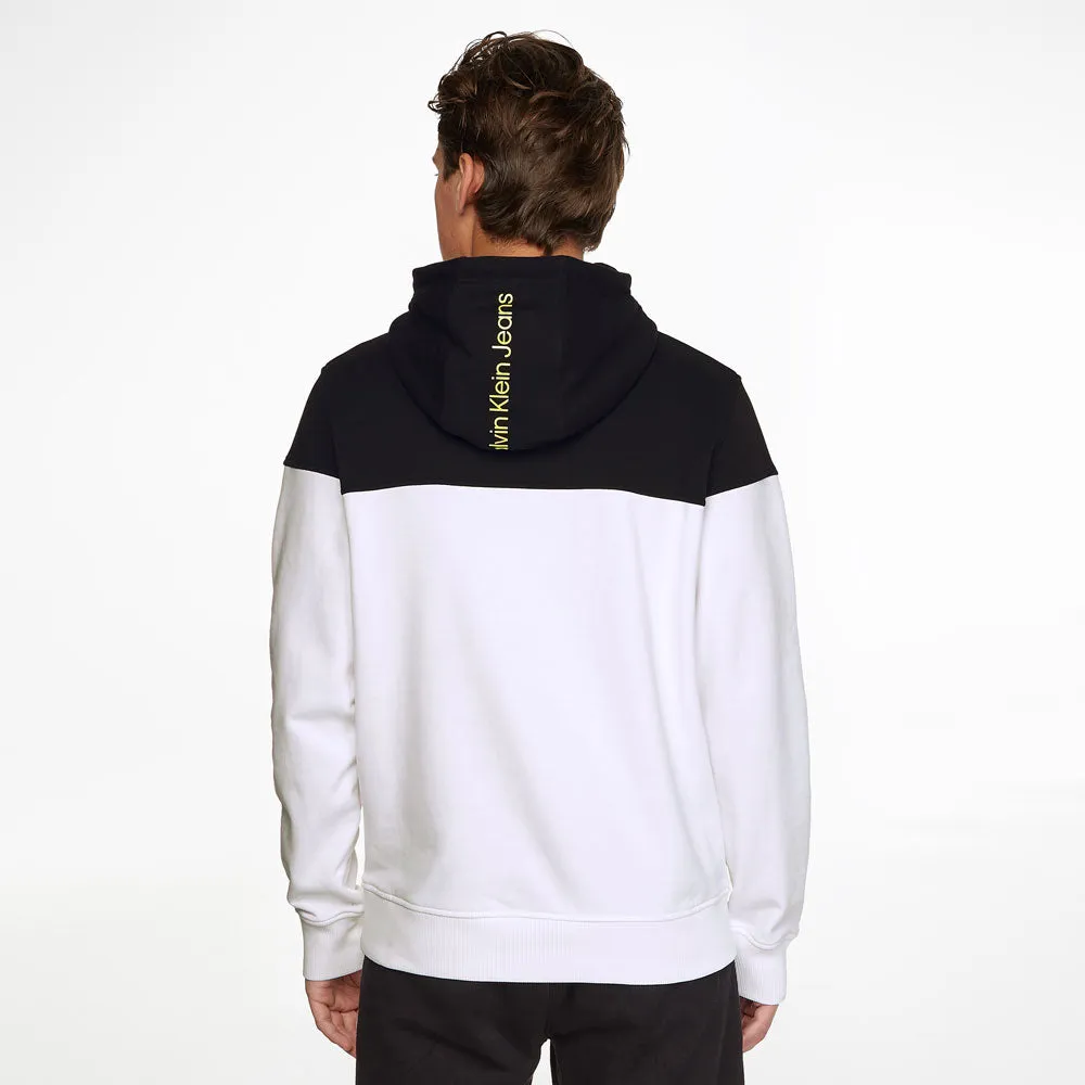 Colorblock Quarter Zip Cotton Hoodie - White