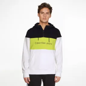 Colorblock Quarter Zip Cotton Hoodie - White