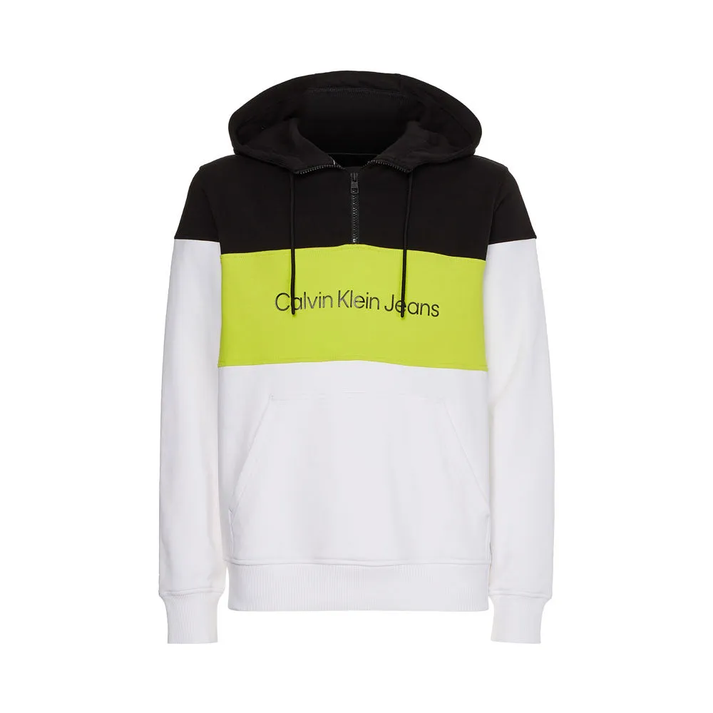 Colorblock Quarter Zip Cotton Hoodie - White