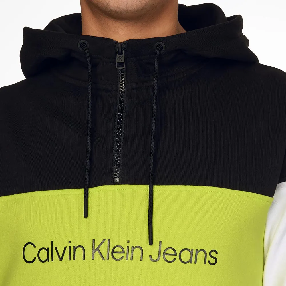 Colorblock Quarter Zip Cotton Hoodie - White
