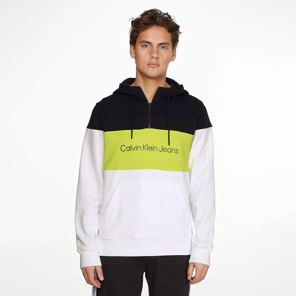 Colorblock Quarter Zip Cotton Hoodie - White