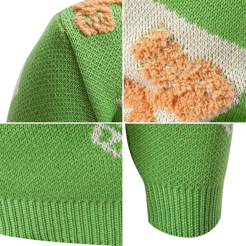 Contrast Letter O-Neck Knitted Sweater