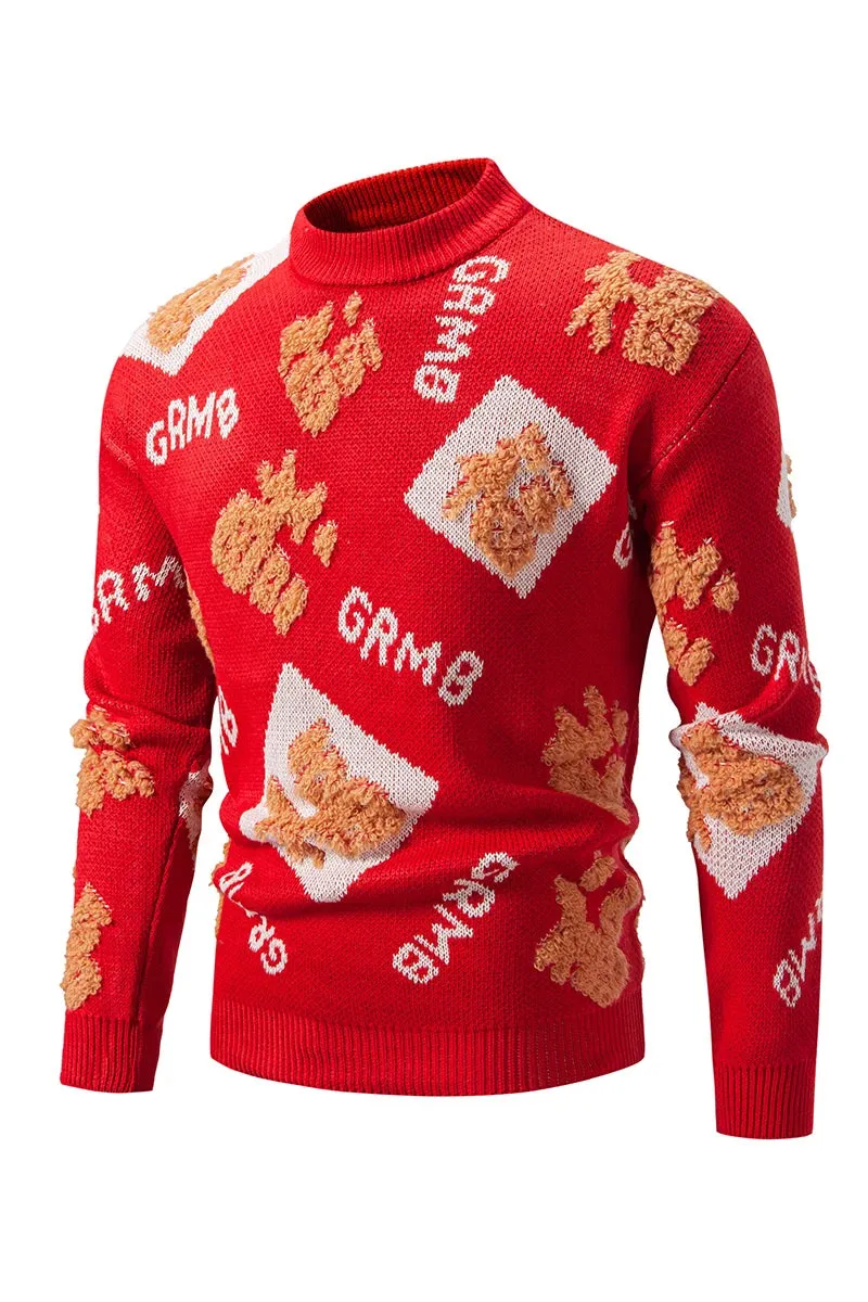 Contrast Letter O-Neck Knitted Sweater