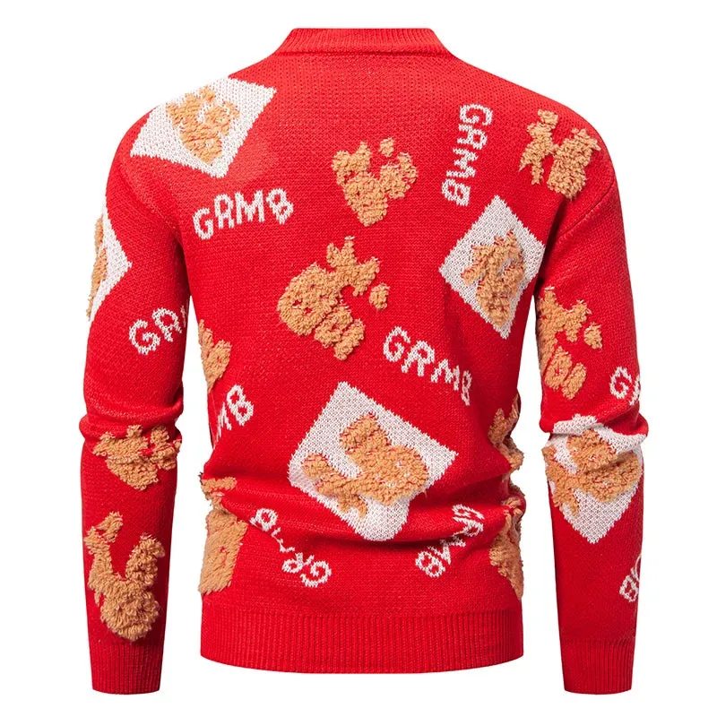 Contrast Letter O-Neck Knitted Sweater