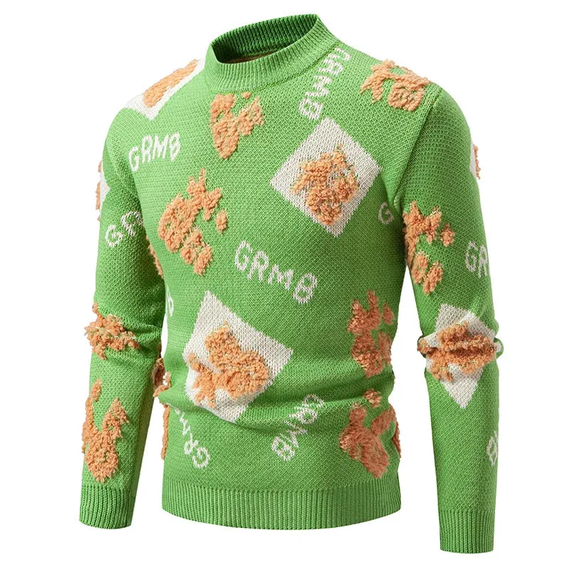 Contrast Letter O-Neck Knitted Sweater