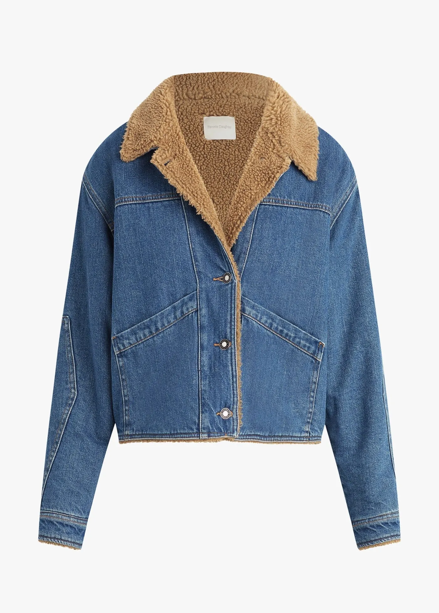 Favorite Daughter The Bridget Crop Denim and Shearling Jacket- Concord Blue